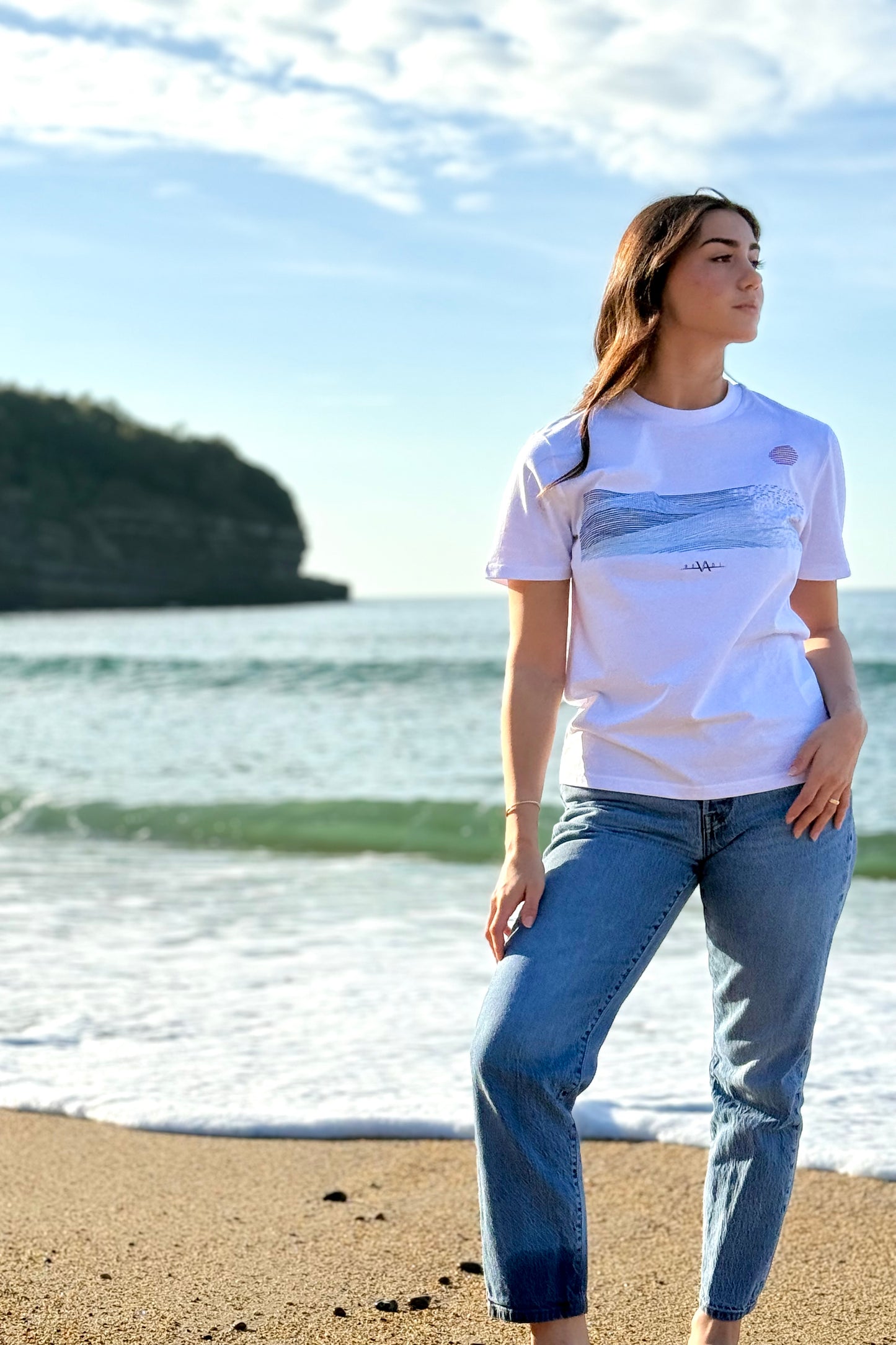 Tee-shirt blanc Unisexe : Wave & Sunset